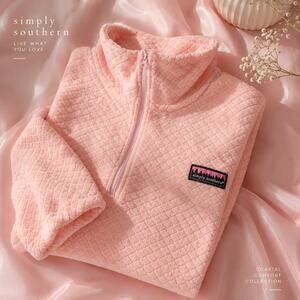 Simply Southern Pink Textured Quarter Zip Pullover Size Medium